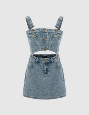 2 In 1 Denim Pinafore Dress