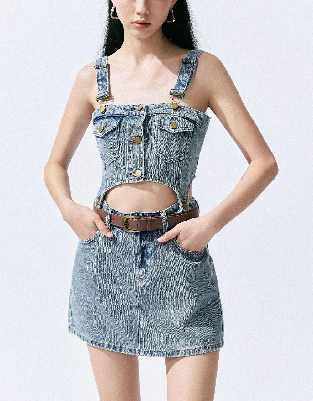 2 In 1 Denim Pinafore Dress