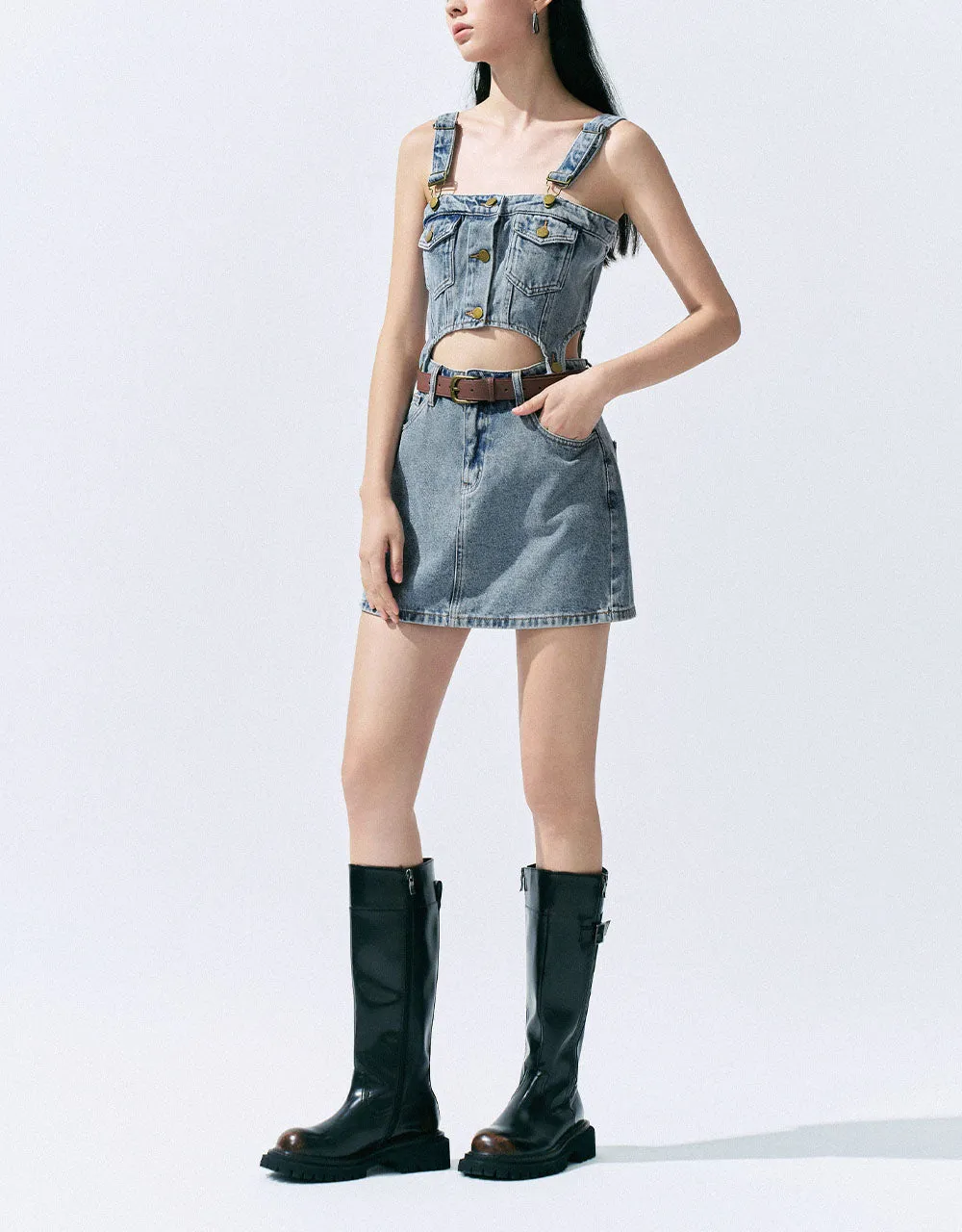 2 In 1 Denim Pinafore Dress