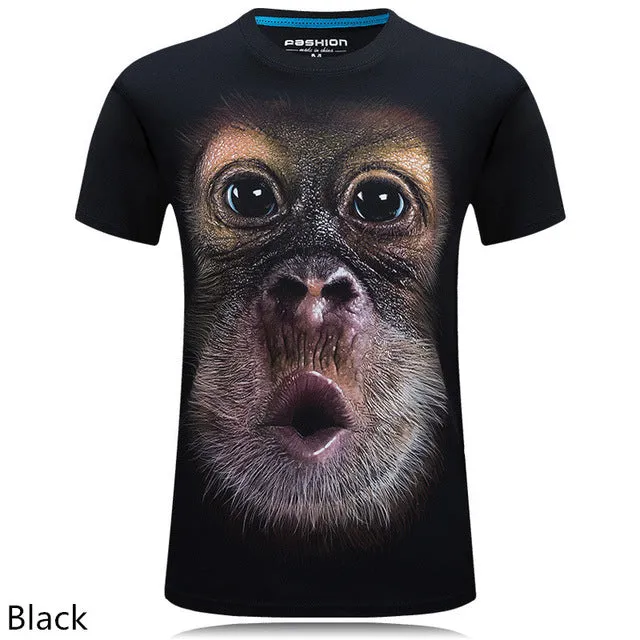 2016 summer Men's brand clothing O-Neck short sleeve animal T-shirt gas monkey/lion 3D Digital Printed T shirt Homme large size