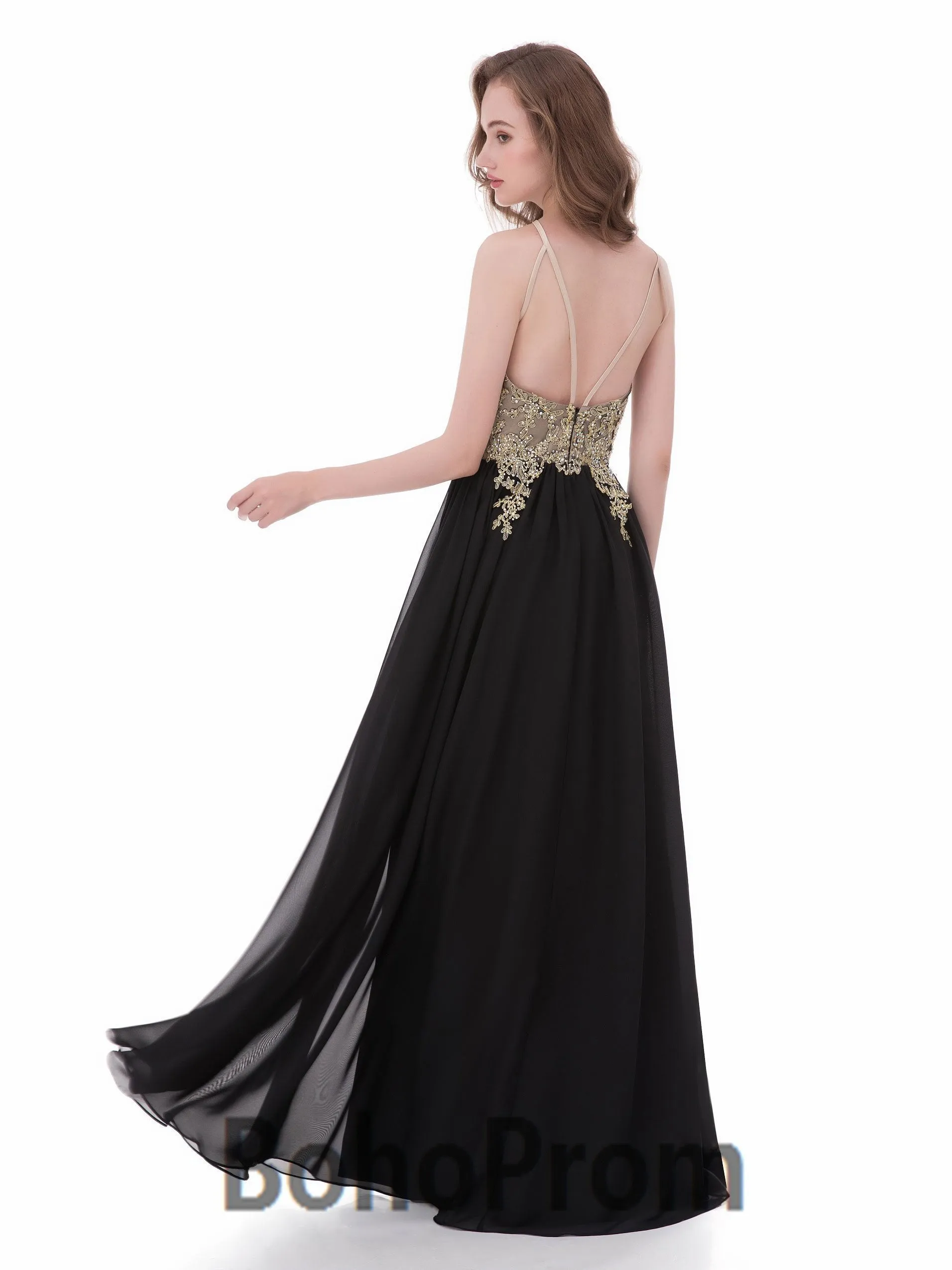 A-line Halter Floor-Length Chiffon Rhinestone prom Dresses 3058