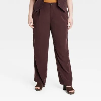 A New Day Women's Plus Relaxed High Rise Baggy Wide Leg Trousers Inside Pocket