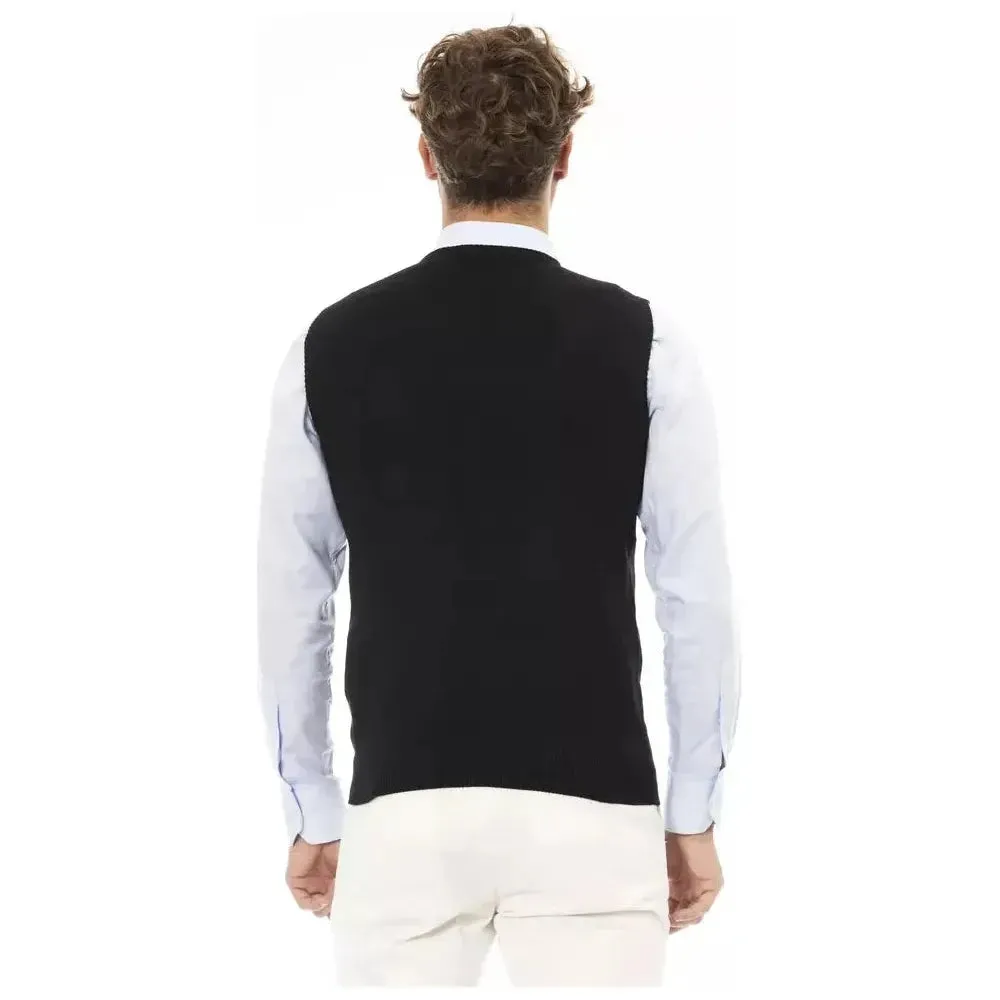 Alpha Studio Black Viscose Men Vest