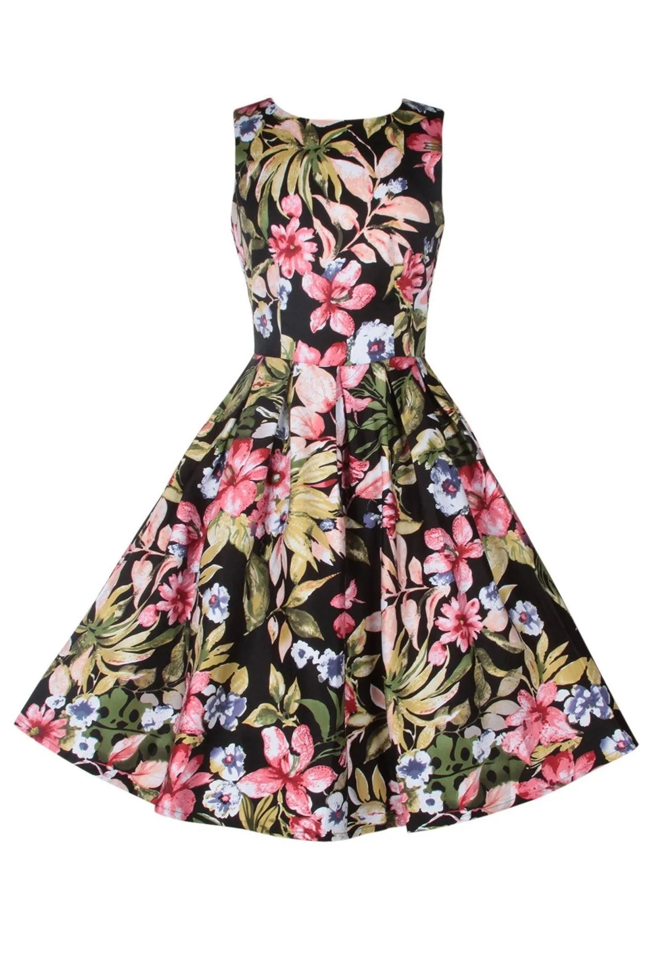 Annie Retro Floral Swing Dress in Tropical