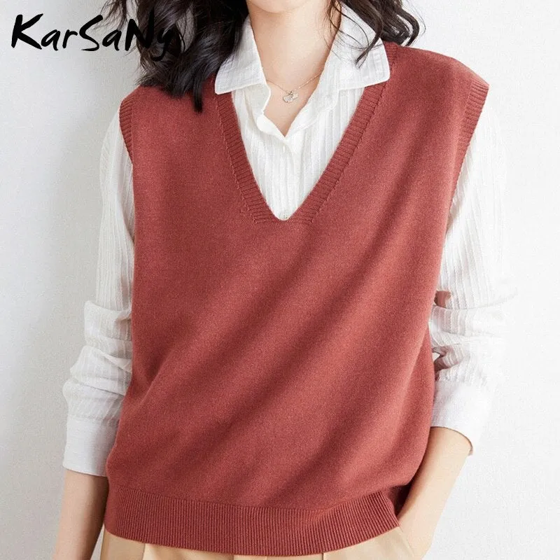 Back To School Insulated Vest For Women Solid Slim Green Sweater Sleeveless Knitted Vest Female V Neck Classic Tops Women's Fashion Vests 2022