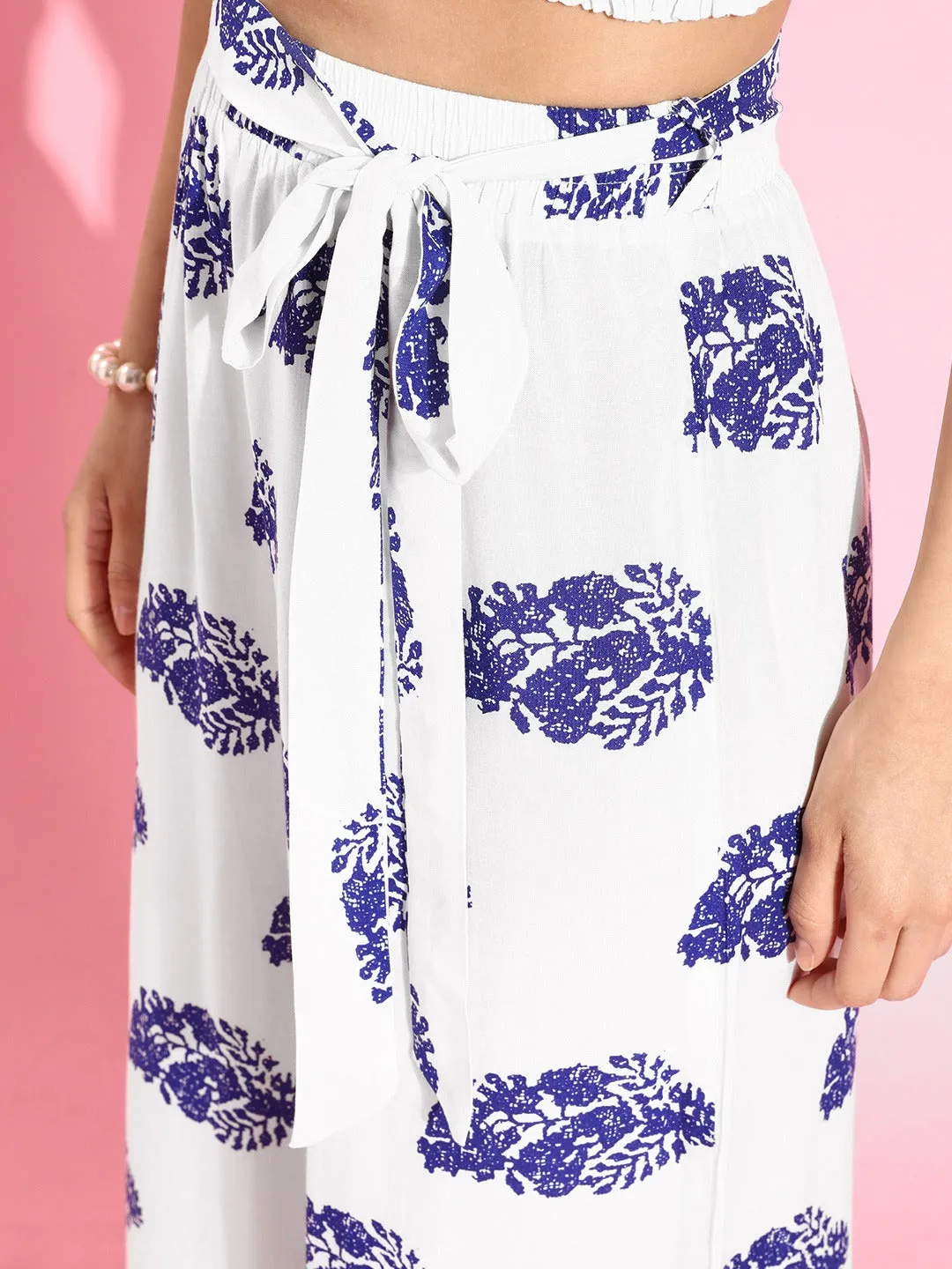 Berrylush Women White & Blue Paisley Printed Two-Piece Dress