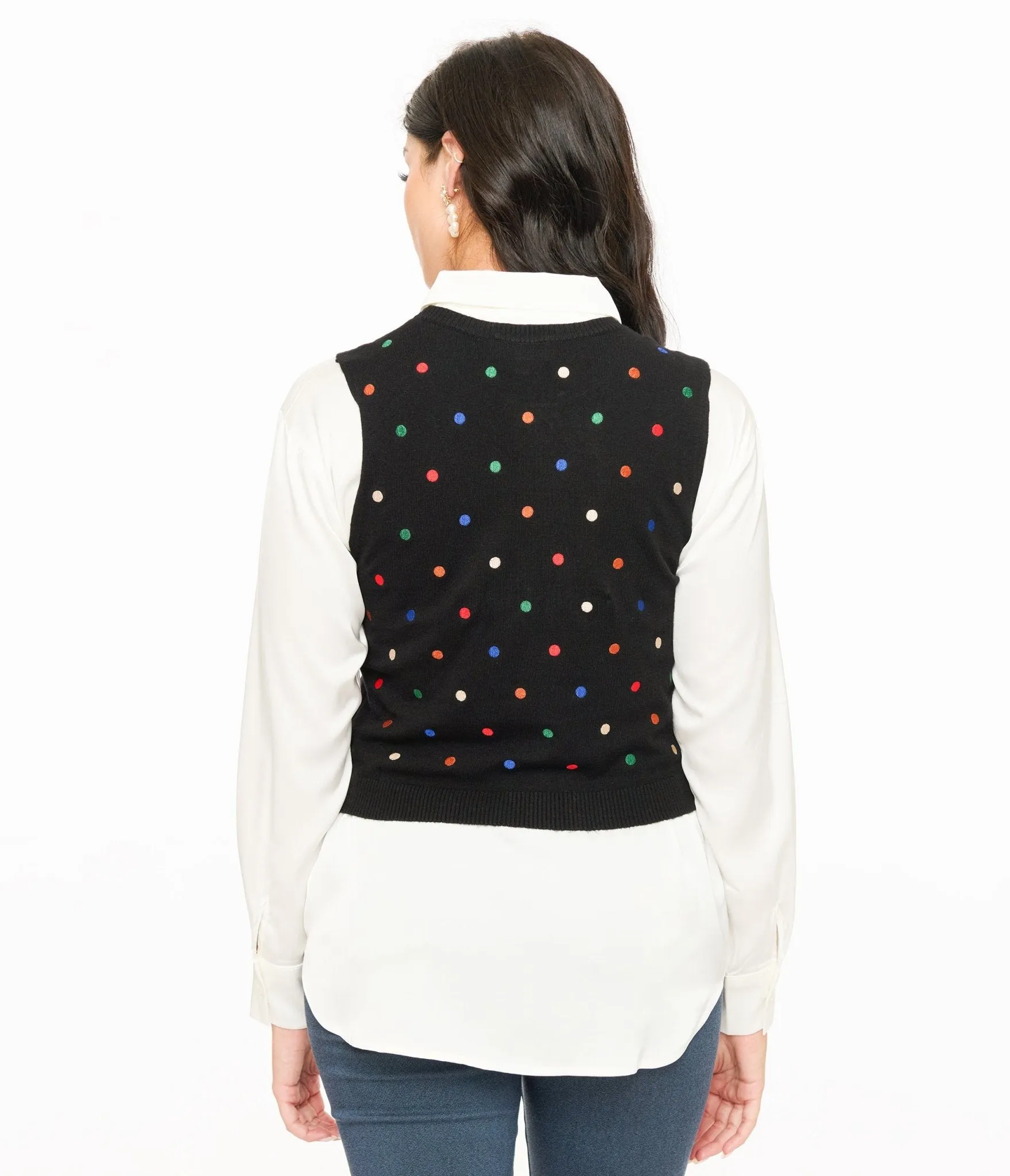 Black & Multicolor Polka Dot Sweater Vest