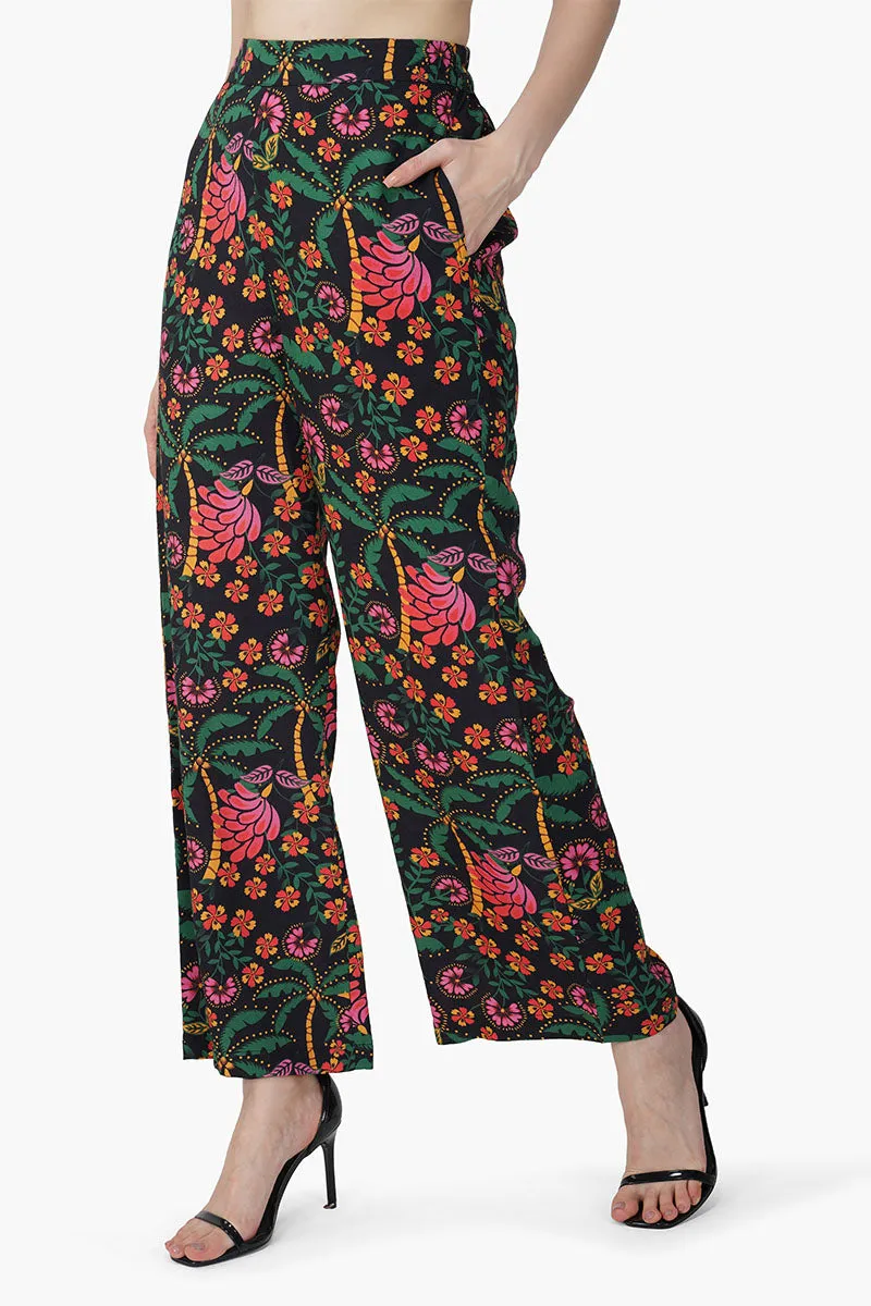 Black Autumn Flora Pants