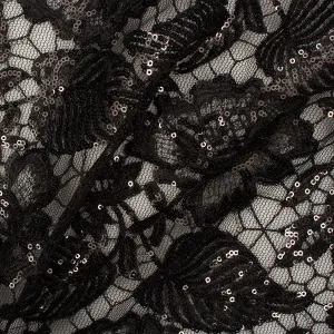 Black Floral Sequinned Lace