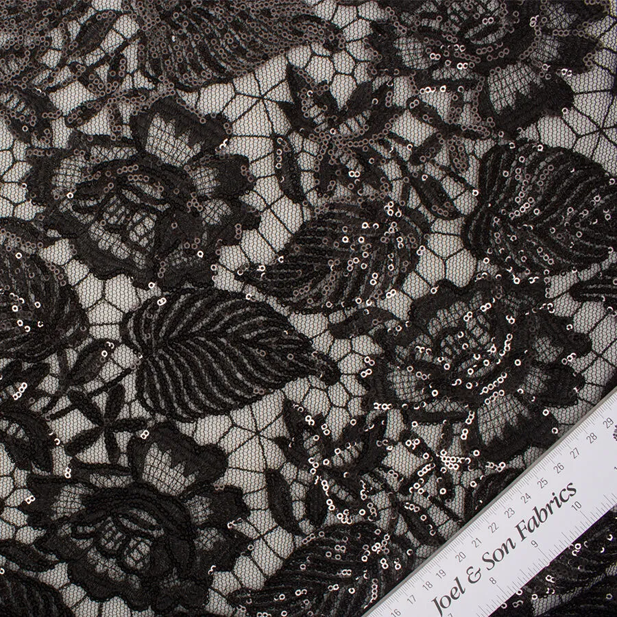 Black Floral Sequinned Lace