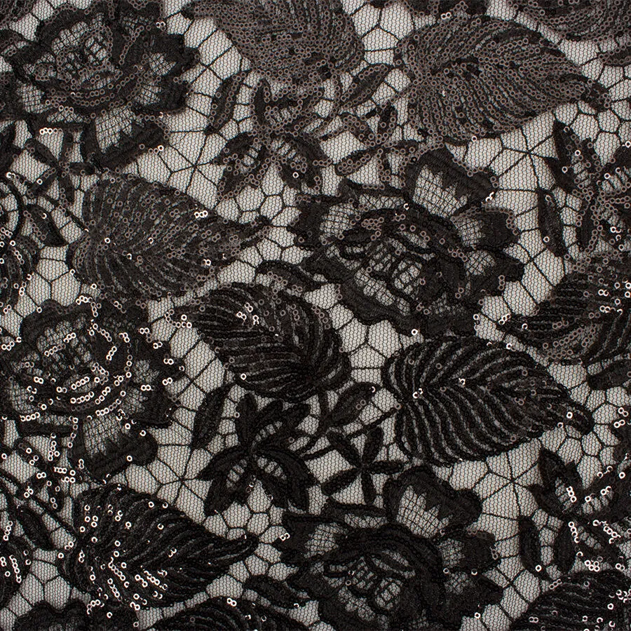 Black Floral Sequinned Lace