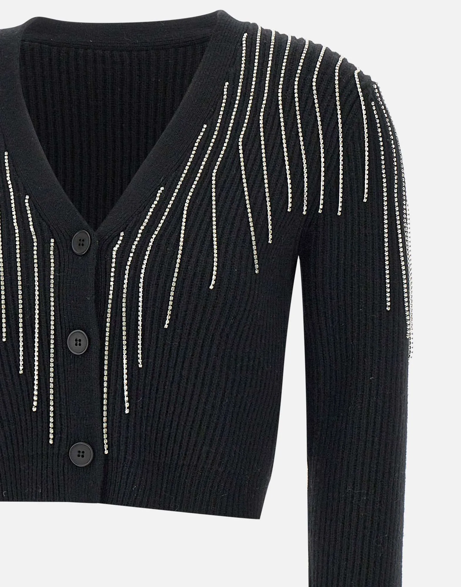 Black Wool Cardigan with Rhinestones