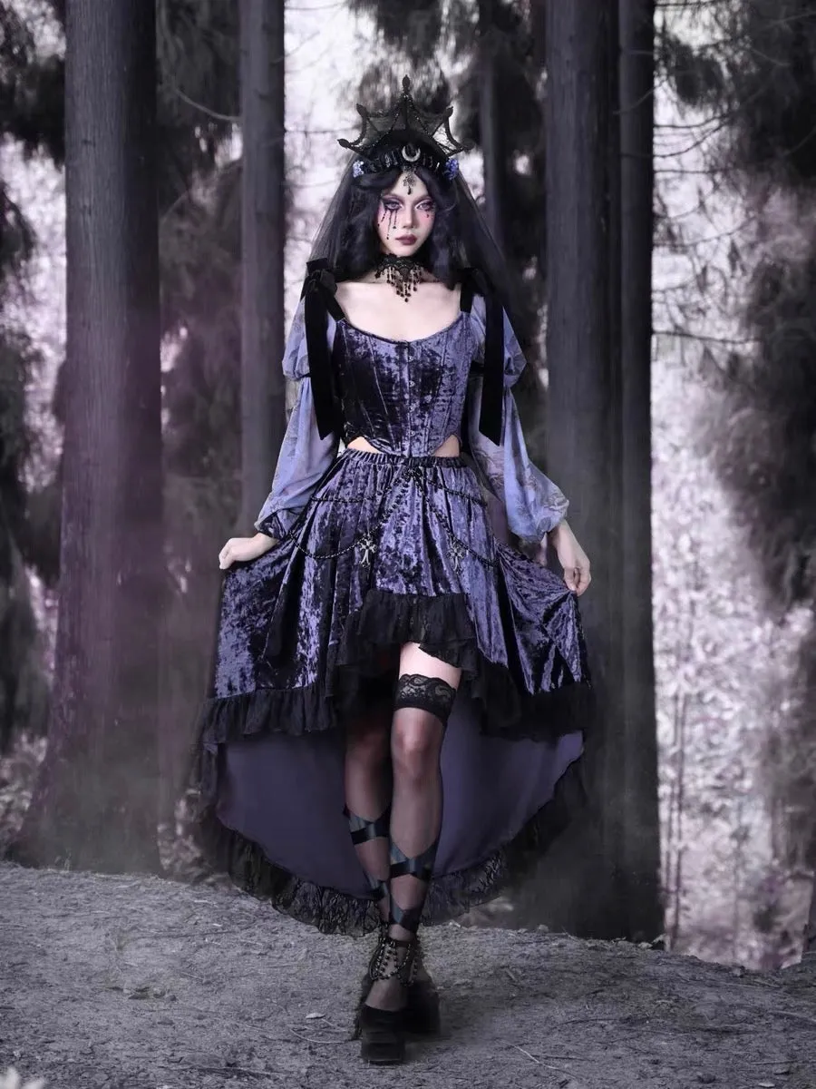 [Blood Supply] Moon Goddess Velvet Trailing Lace Skirt