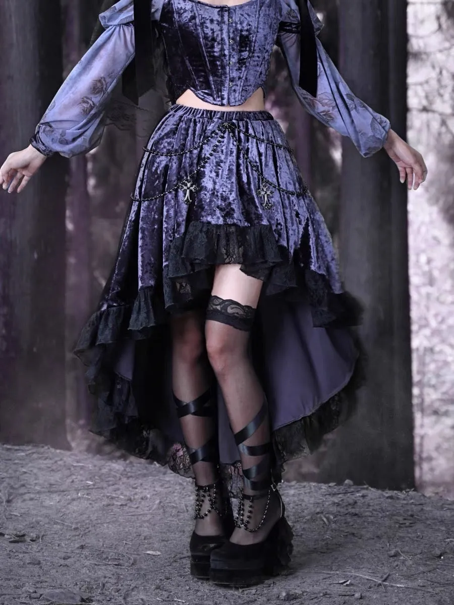 [Blood Supply] Moon Goddess Velvet Trailing Lace Skirt