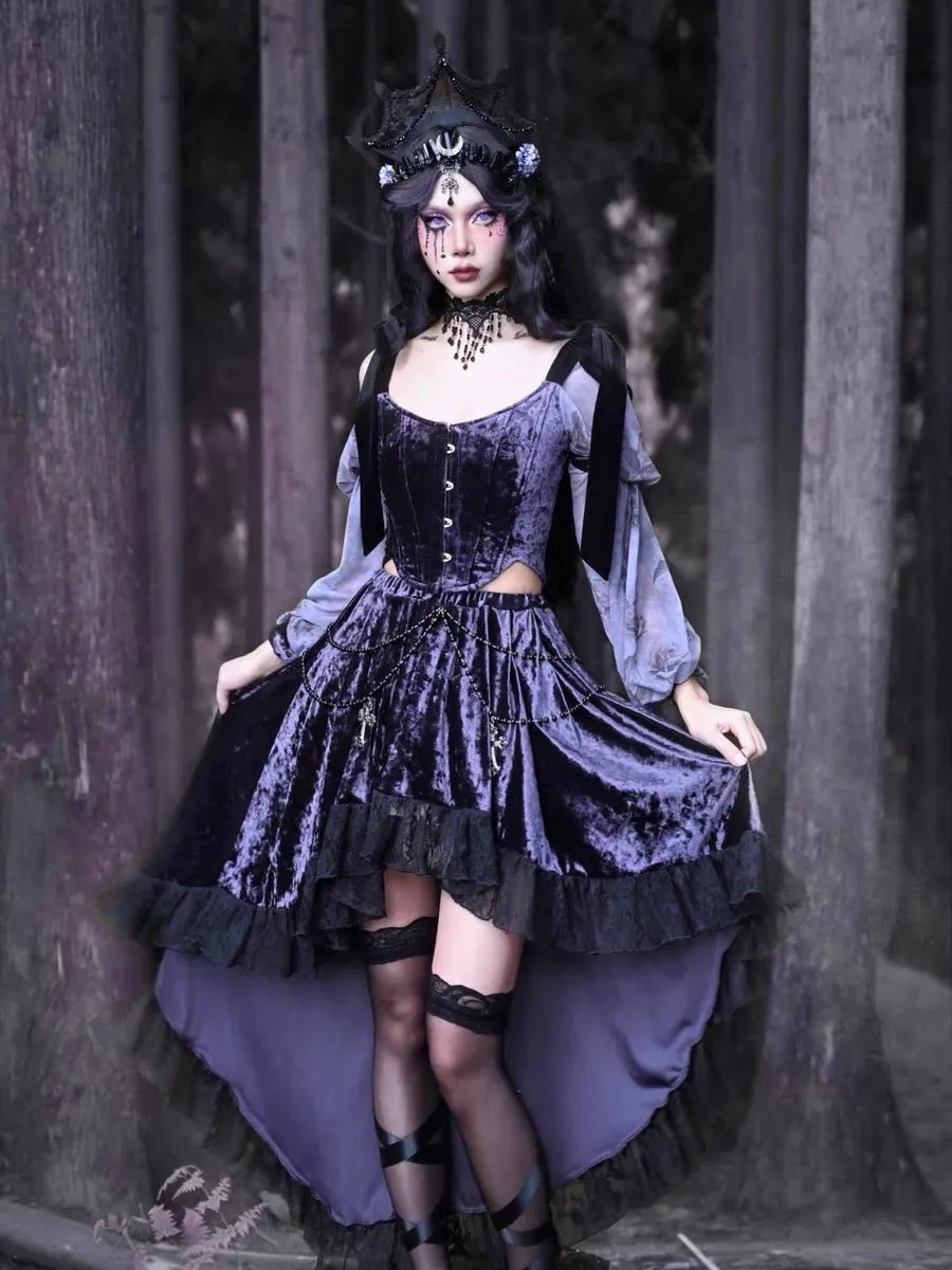 [Blood Supply] Moon Goddess Velvet Trailing Lace Skirt