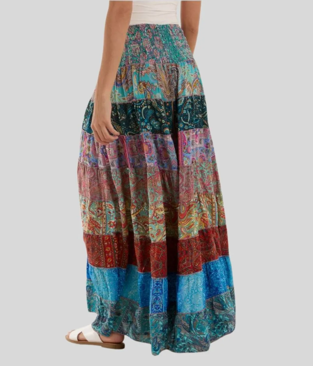 Blue Mix Pastel Silk Blend Patchwork Dress