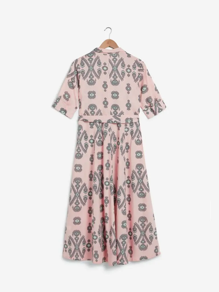 Bombay Paisley Peach Print Shirtdress With Belt