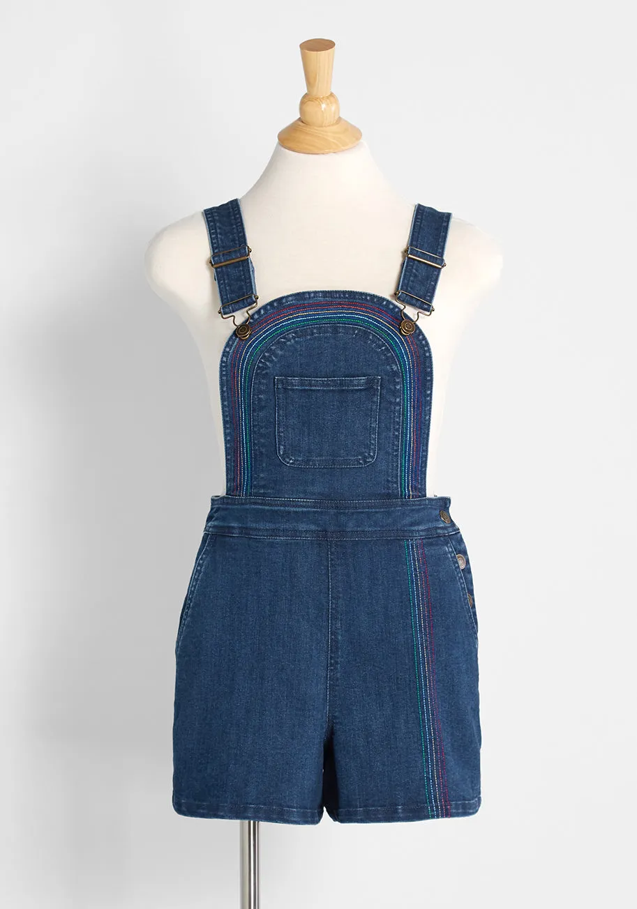 Bouncing Over The Rainbow Denim Shortalls