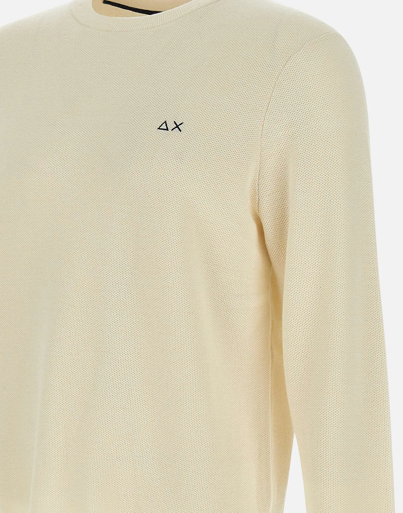 Cream Honeycomb Texture Crew Neck Sweater