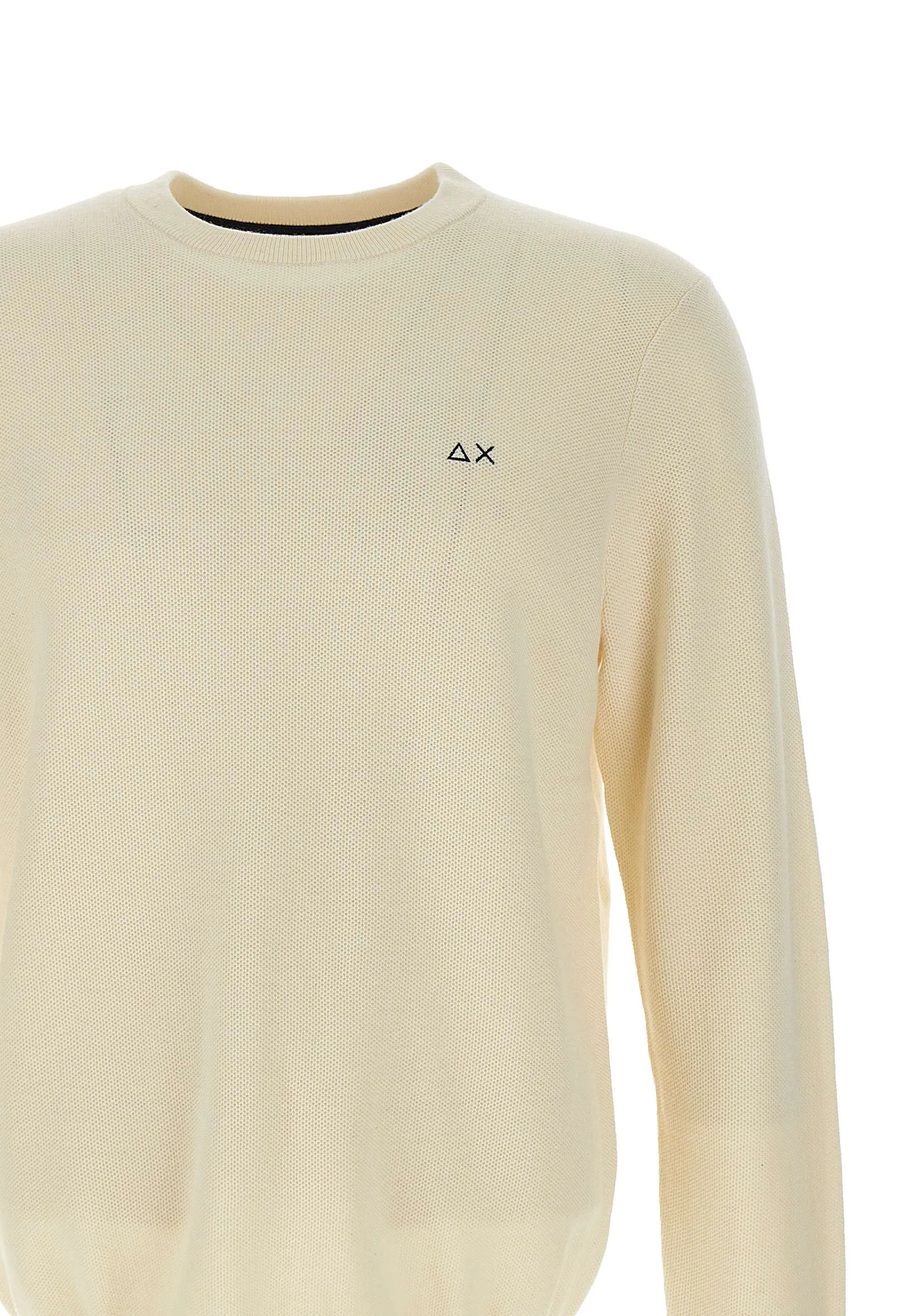 Cream Honeycomb Texture Crew Neck Sweater