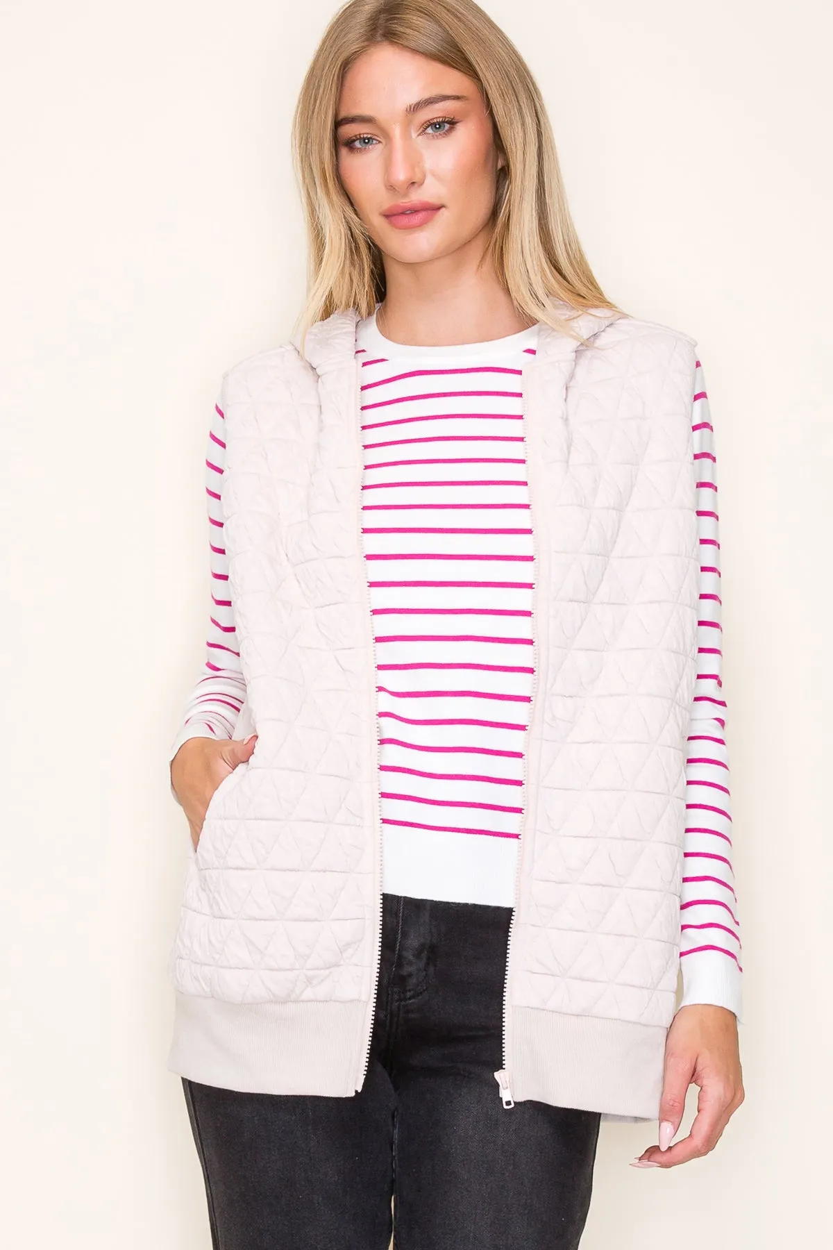 Cream Quilted Hooded Vest