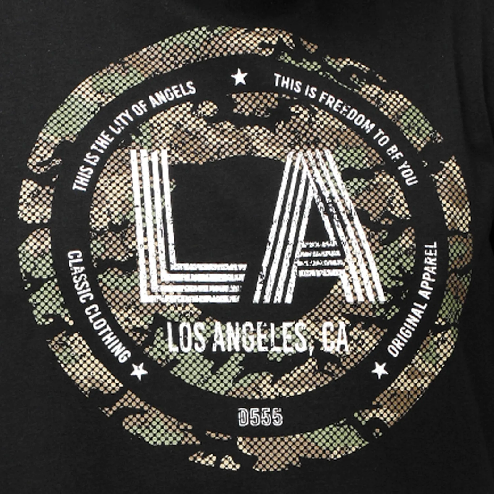 D555 Mens Benny Big & Tall LA Camo Printed Short Sleeve T-Shirt - Black