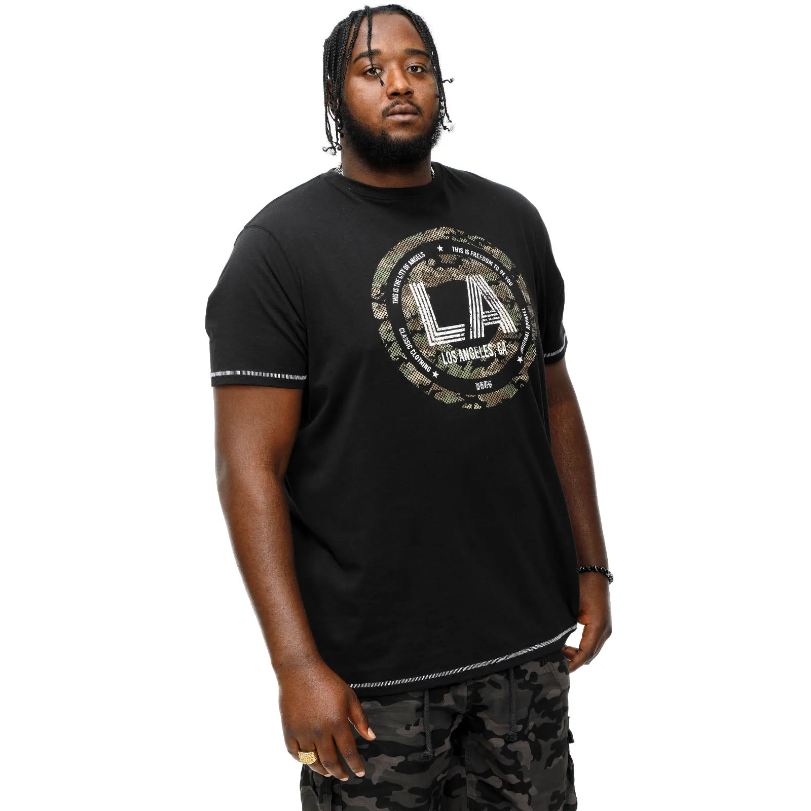 D555 Mens Benny Big & Tall LA Camo Printed Short Sleeve T-Shirt - Black