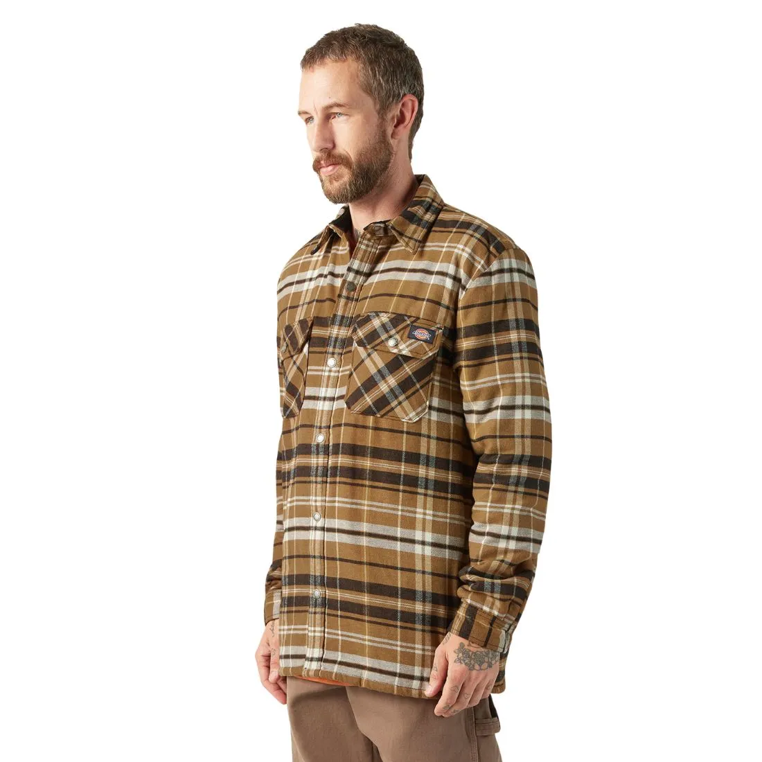 Dickies Men's Sherpa Lined Flannel Shirt TJ210 - Brown Duck