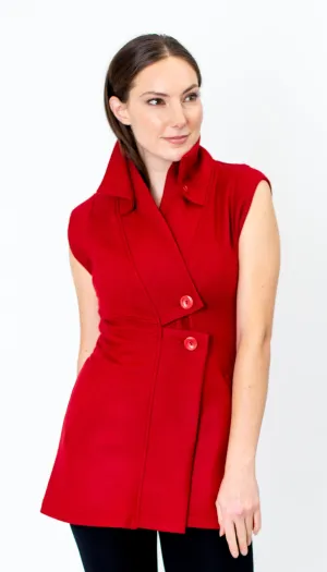 Double Collar Sweater Vest: Scarlet Red & Black