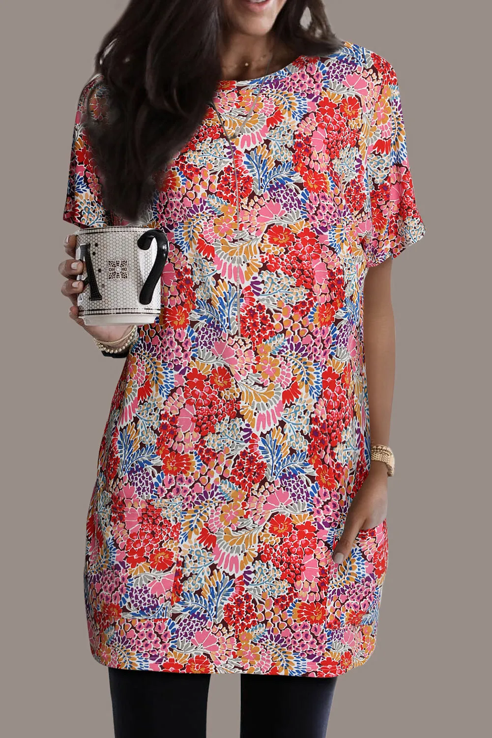 Floral Short Sleeve Tunic Top