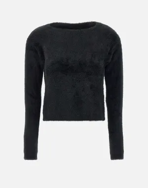 Fur Effect Black Sweater for Women