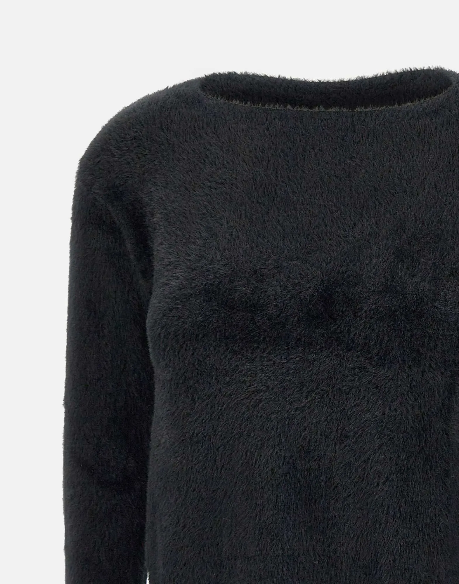 Fur Effect Black Sweater for Women