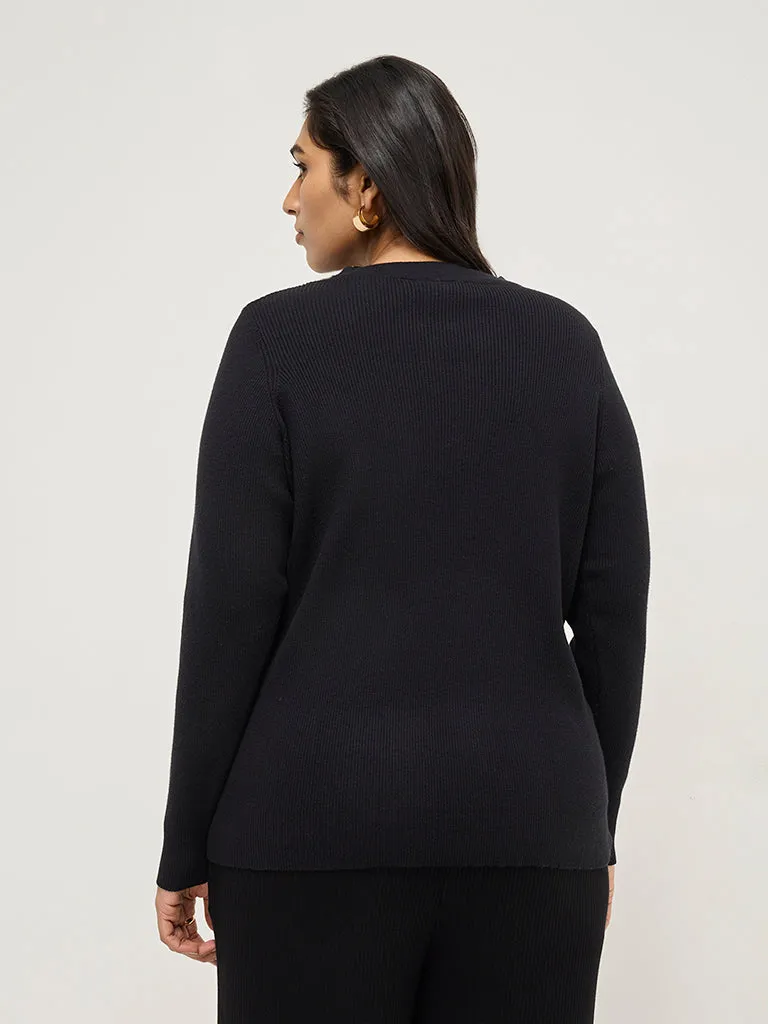 Gia Black Ribbed Cut-Out Detailed Sweater