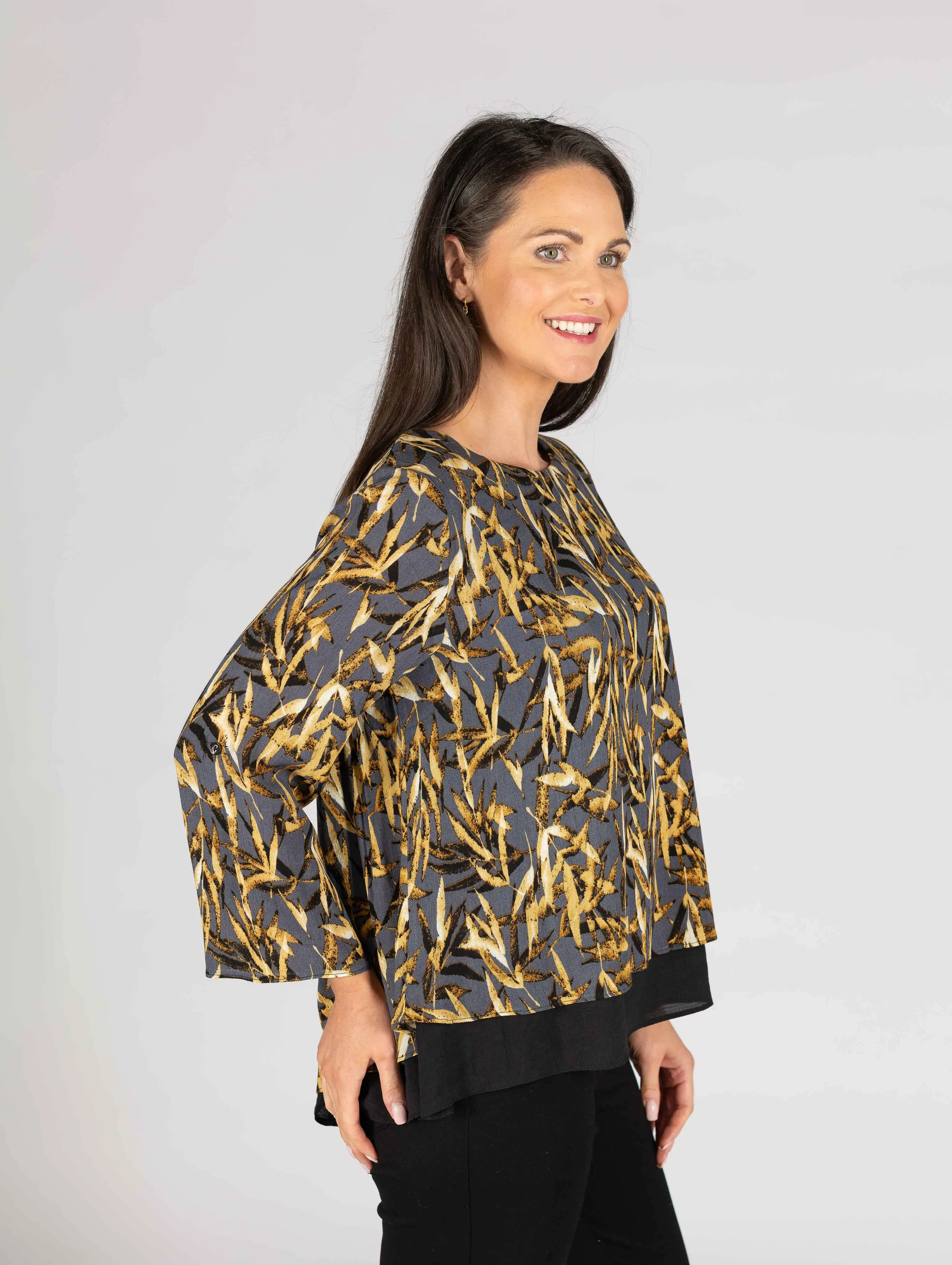 Grey Leaf print layered top