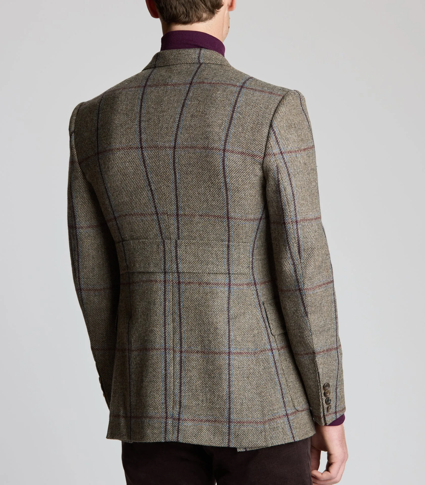 Heather/Blue Overcheck House Tweed Single Breasted Patch Pocket Jacket