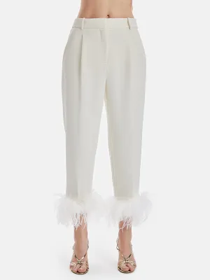 High-Waist Feather Trim Pants