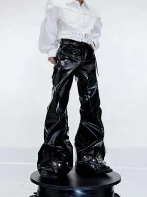 Hip Hop Shiny Black Flare Pants