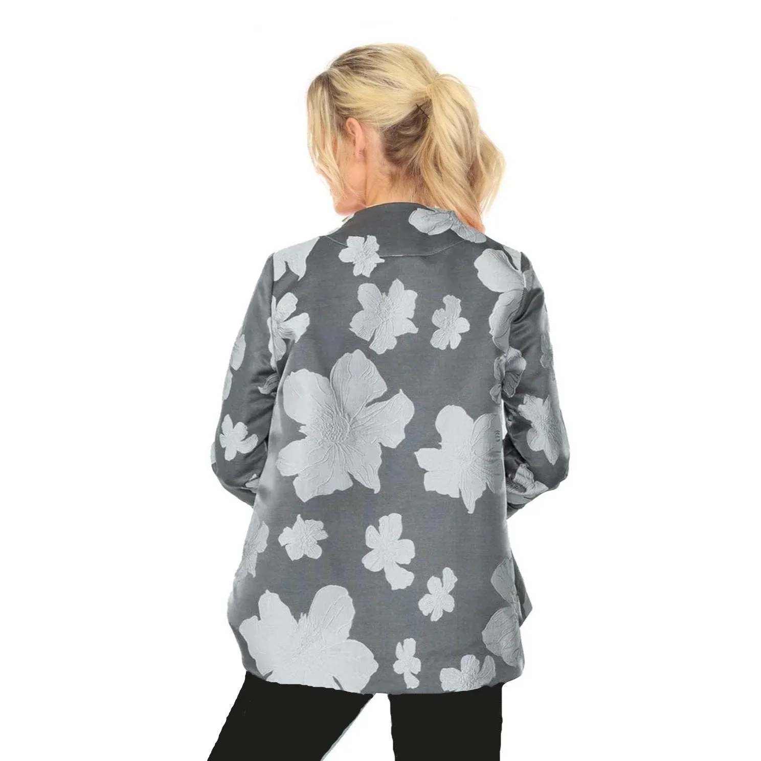 IC Collection  Floral Jacquard Asymmetric Jacket - 4758J-CH