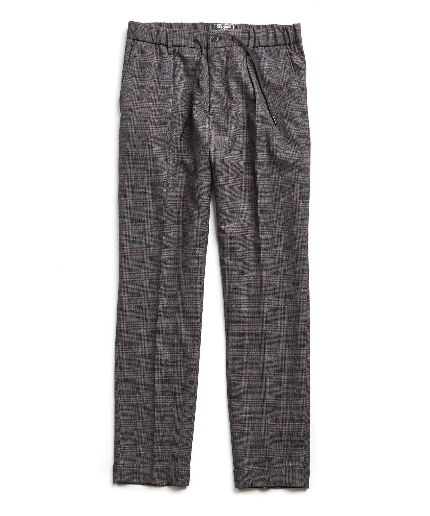 Italian Stretch Wool Glen Plaid Pleated Elastic Pant