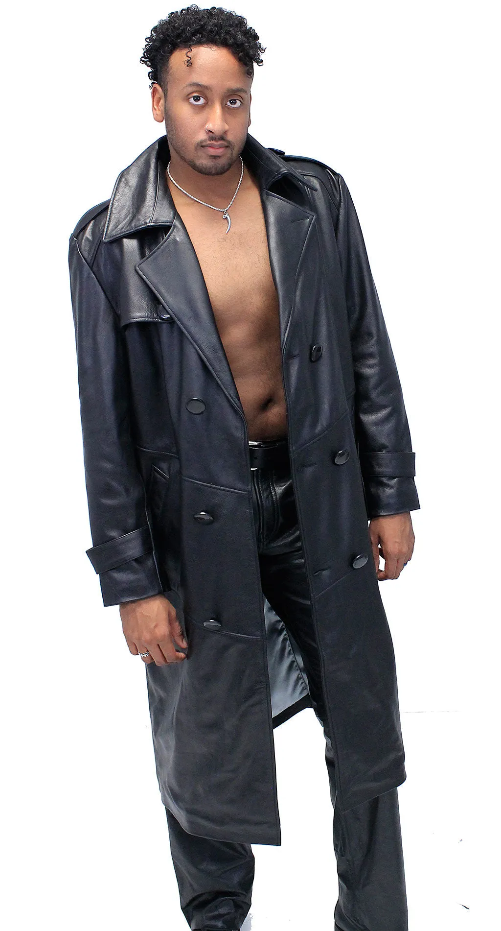 Jamin Leather Trench in Premium Black Cow #M2202K