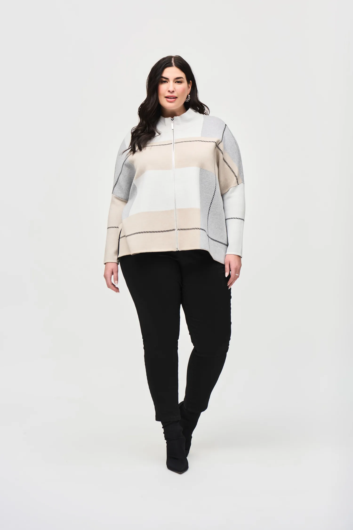 Joseph Ribkoff Colour-Block Jacquard Knit Cover-Up Sweater - Style 243952