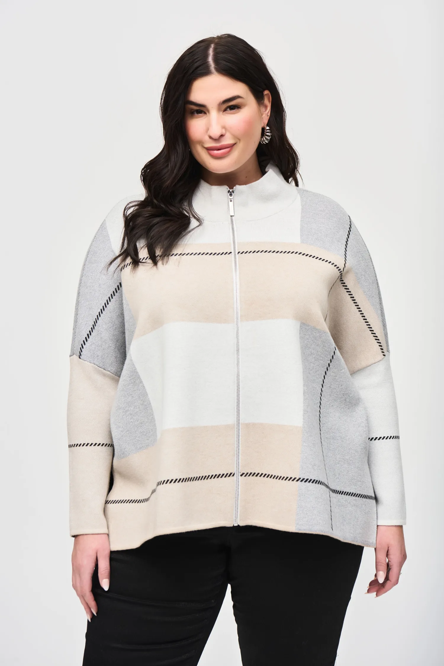 Joseph Ribkoff Colour-Block Jacquard Knit Cover-Up Sweater - Style 243952