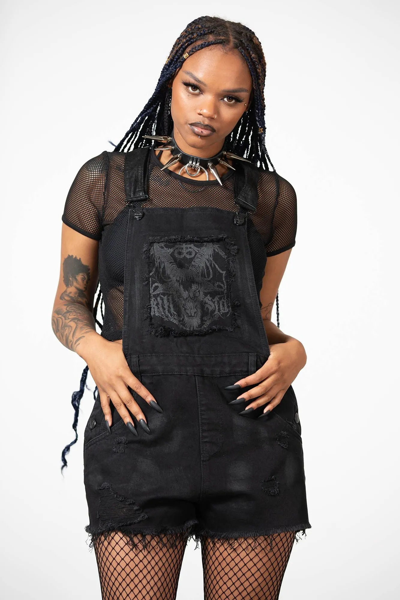 Killstar Foreteller Patch Denim Overalls with Distressed Detailing Festival Ready