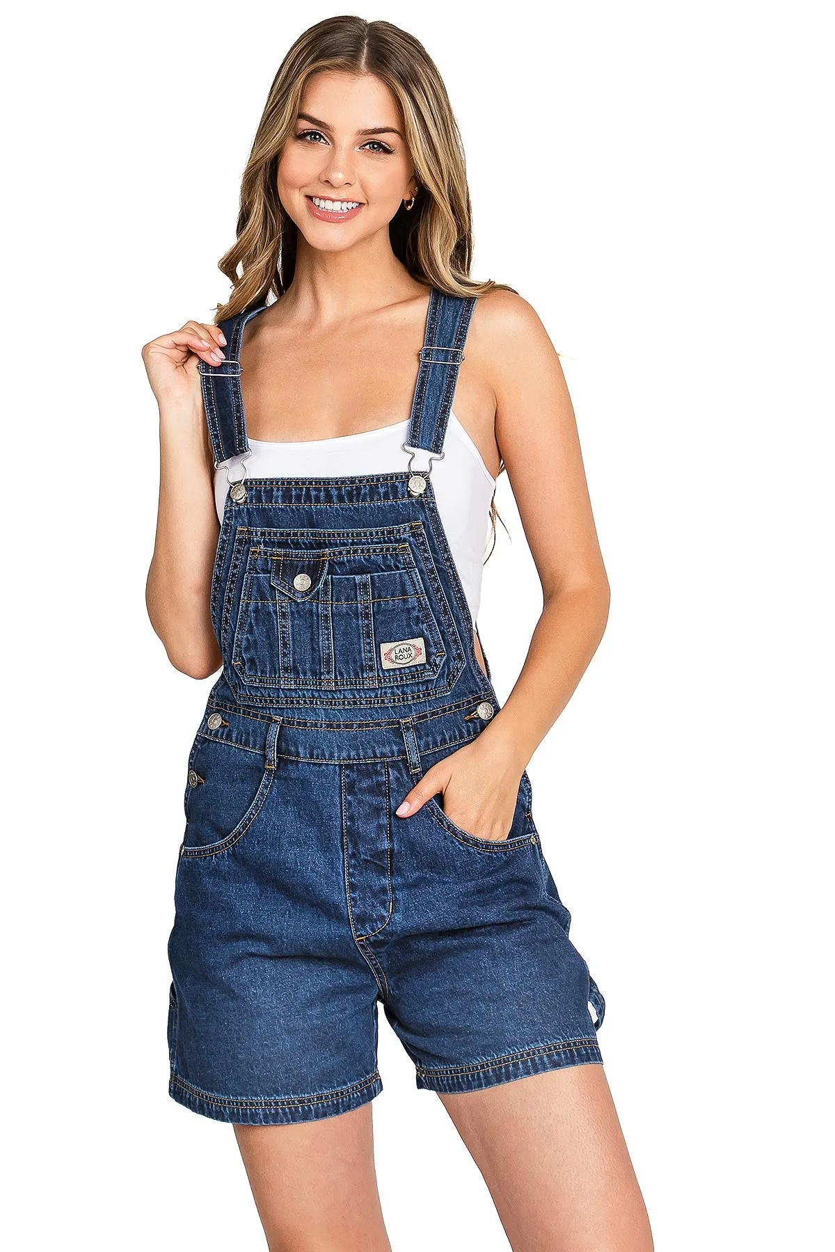 Lana Roux 90s Retro Utility Denim Short Overalls