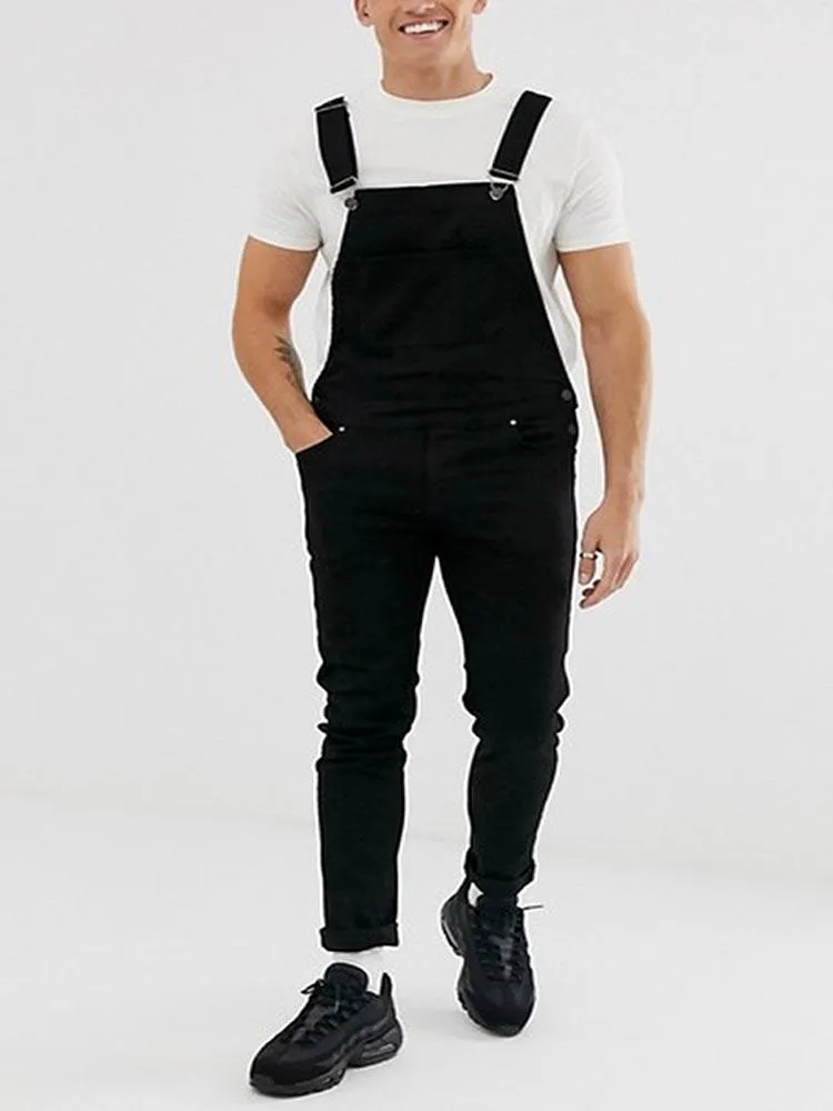 Men's Solid Color Denim Overalls