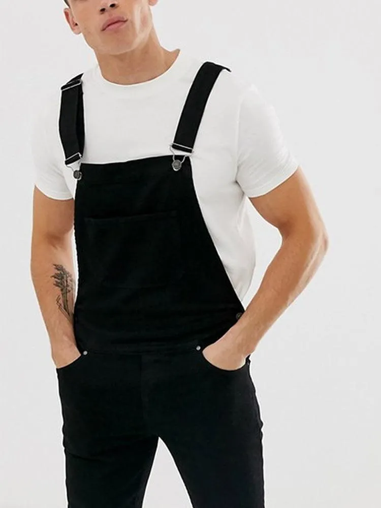 Men's Solid Color Denim Overalls