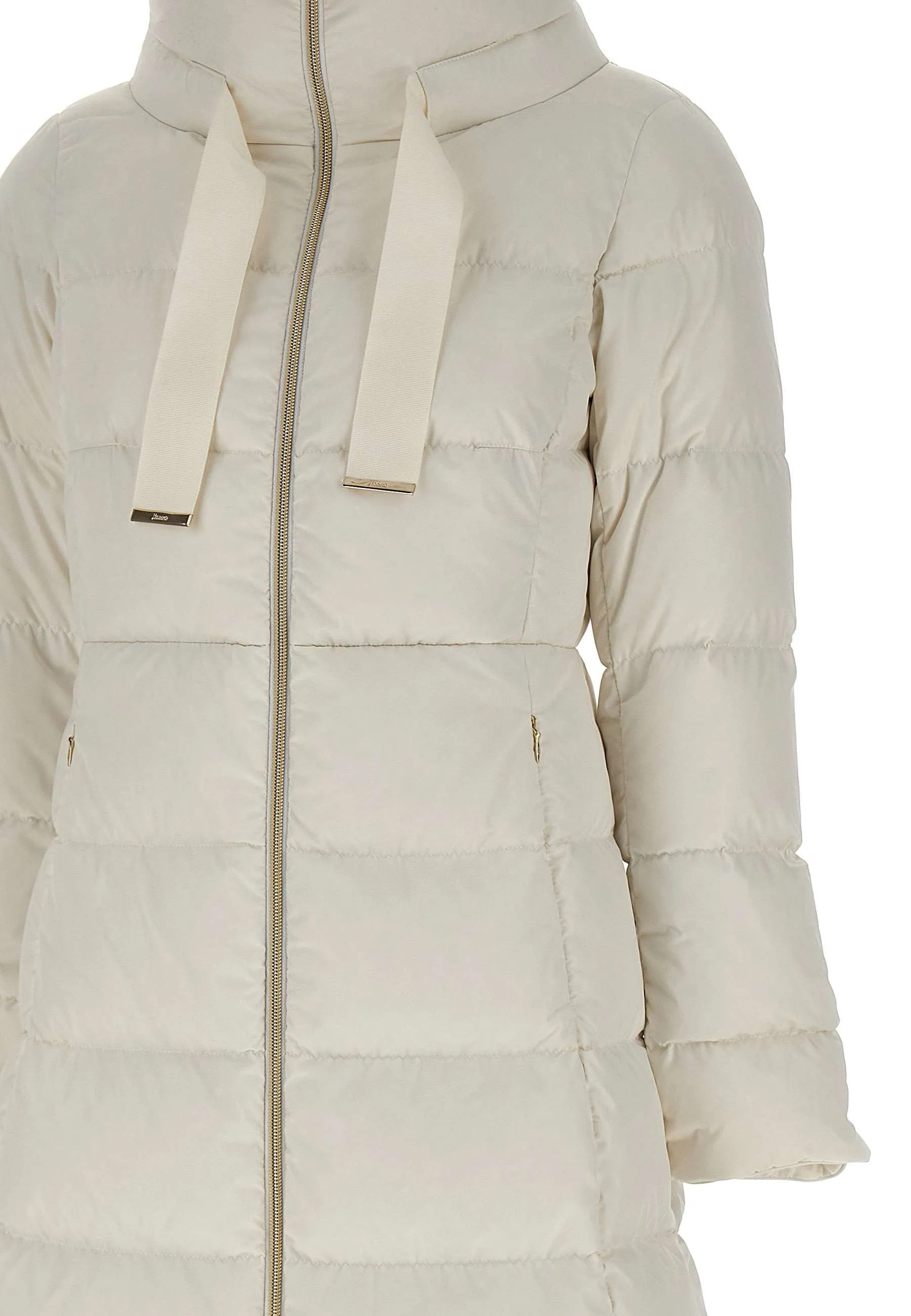 Milk White Down Jacket with Drawstring