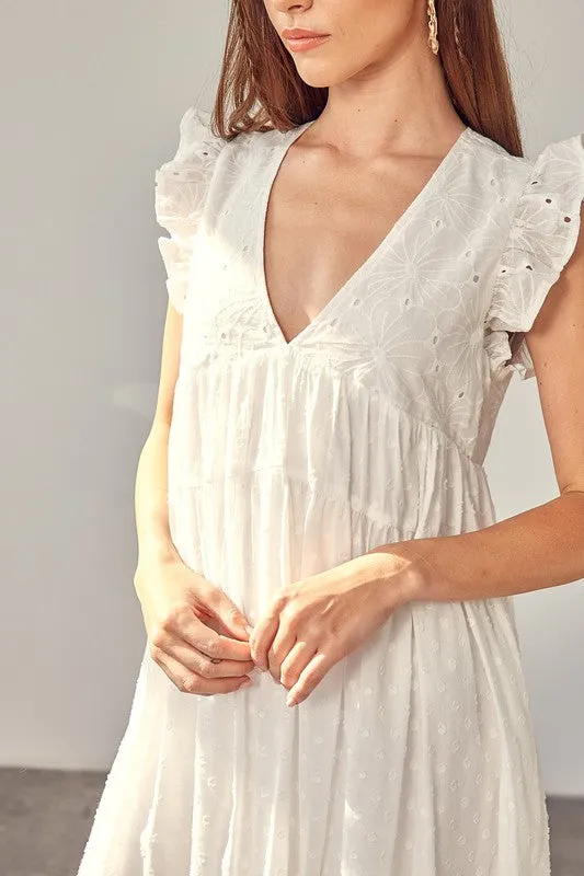 Parker V-Neck Ruffle Detail Romper Dress