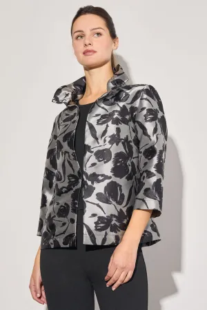 Plus Size Floral Woven Ruched Collar Jacket