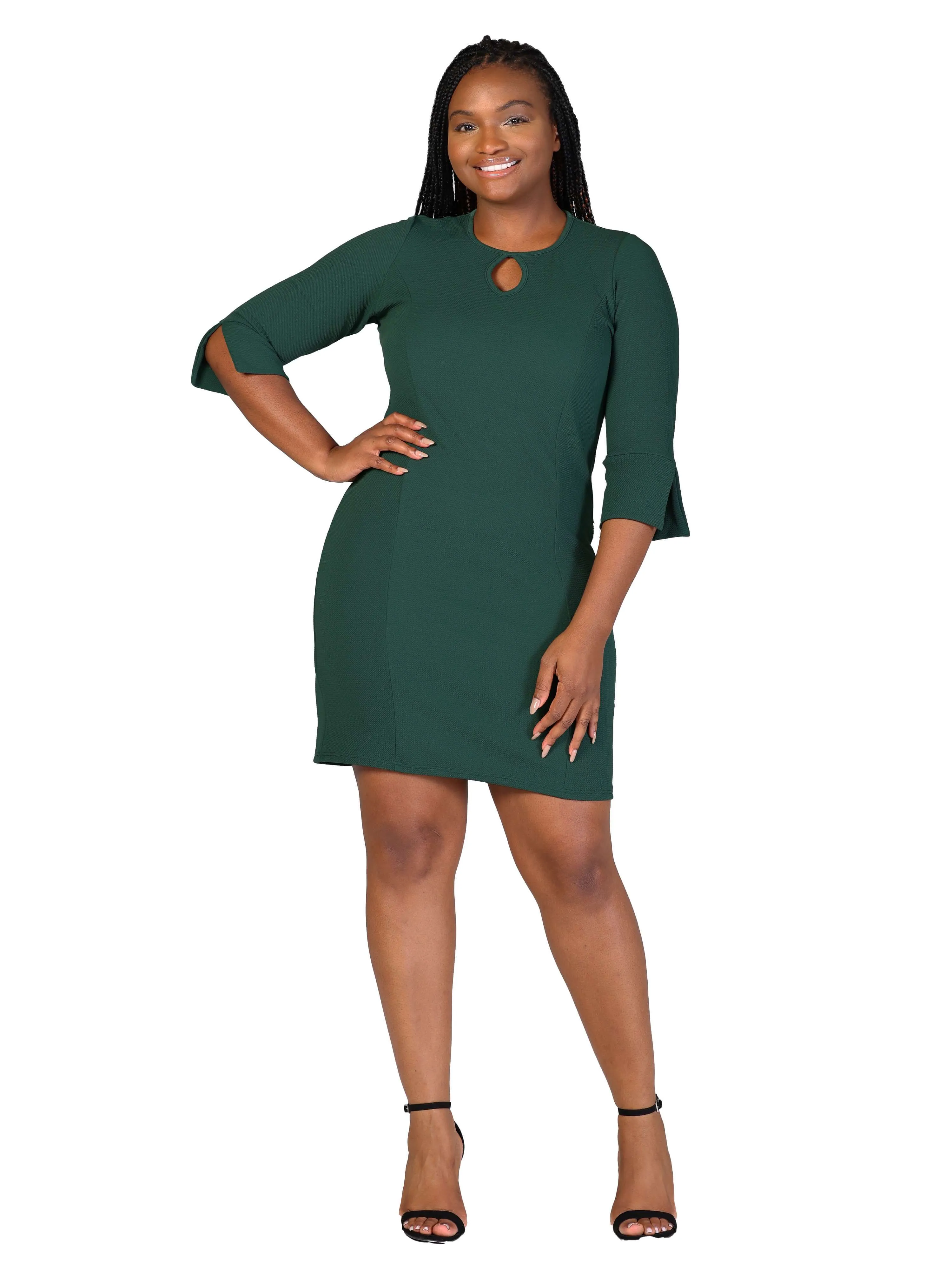 Plus Size Keyhole Three Quarter Sleeve Mini Dress